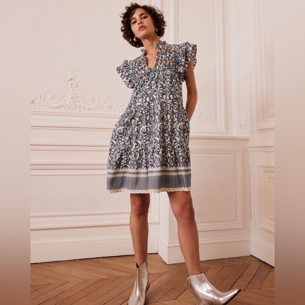 MINT VELVET Blue Mixed Print Mini Dress